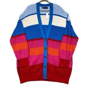 NEW New York & Company Shaker Stitch Multi Colorblock Cardigan Size XXL Slouchy